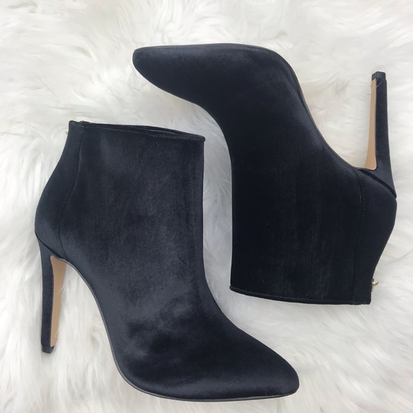 Black Velvet Stiletto Heel Ankle Boot - Picture 3 of 6